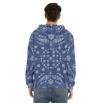 Blue Paisley Bandana Print Men's Velvet Pullover Hoodie