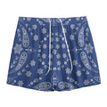 Blue Paisley Bandana Print Mesh Shorts