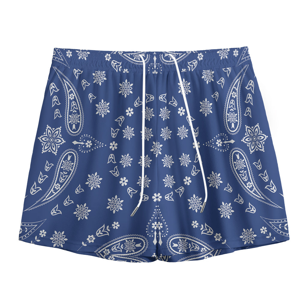 Blue Paisley Bandana Print Mesh Shorts