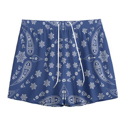 Blue Paisley Bandana Print Mesh Shorts