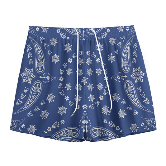 Blue Paisley Bandana Print Mesh Shorts