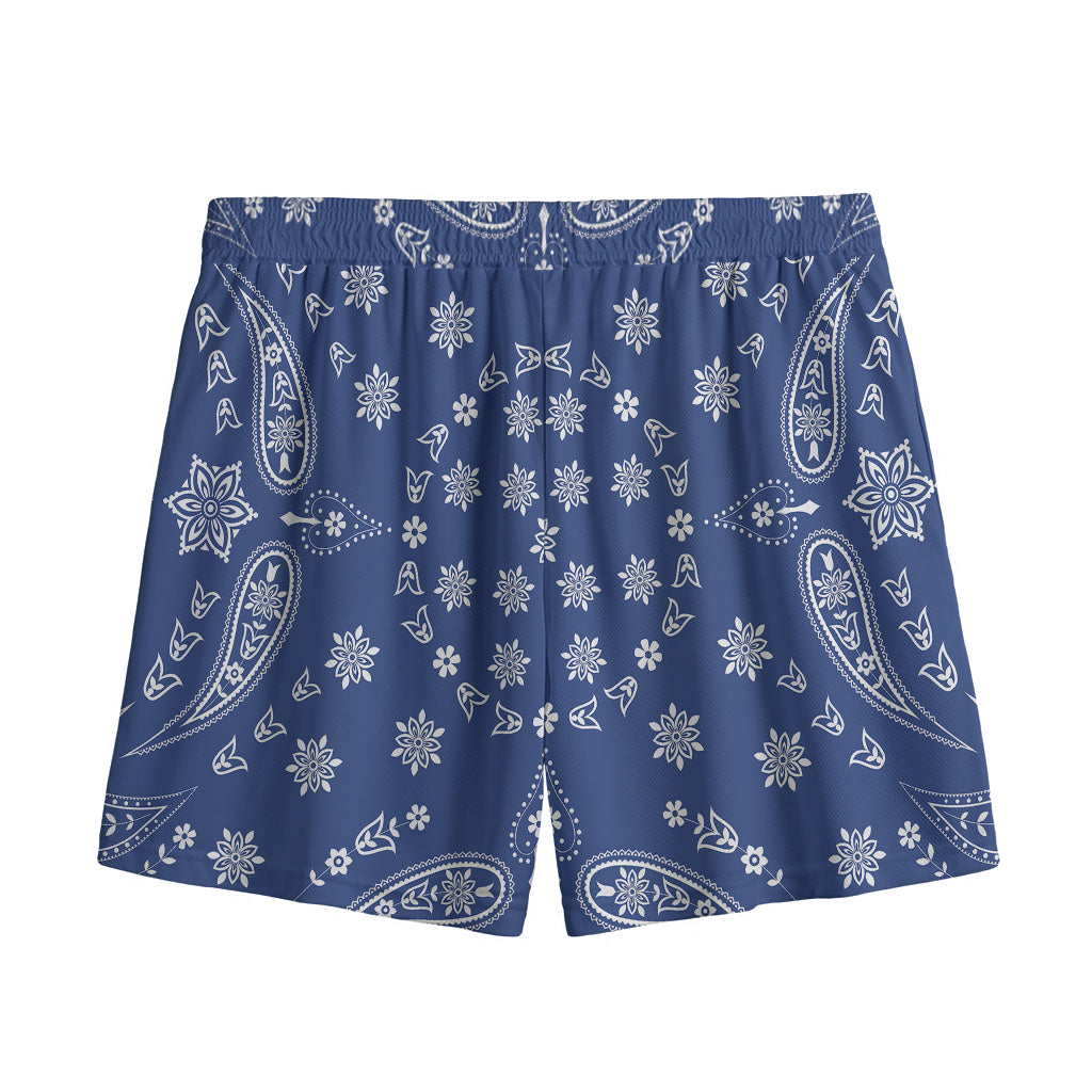 Blue Paisley Bandana Print Mesh Shorts