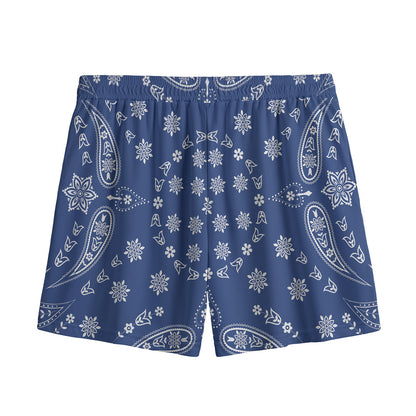 Blue Paisley Bandana Print Mesh Shorts