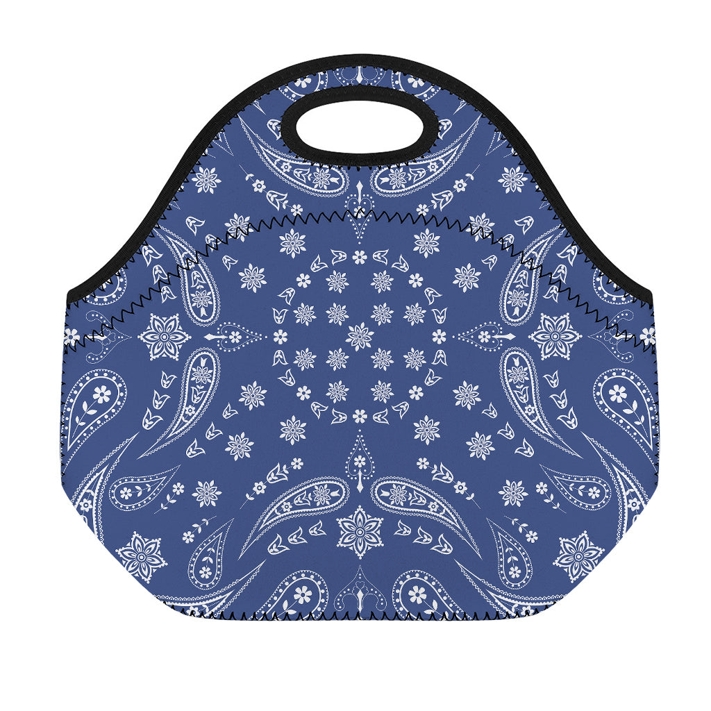 Blue Paisley Bandana Print Neoprene Lunch Bag