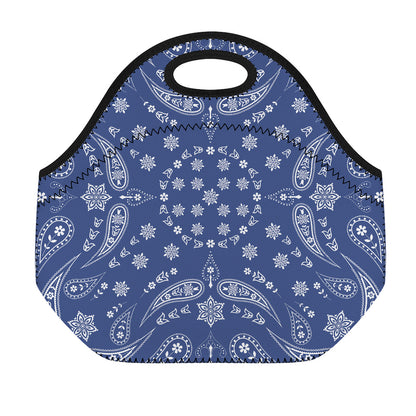 Blue Paisley Bandana Print Neoprene Lunch Bag