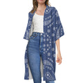 Blue Paisley Bandana Print Open Front Beach Cover Up