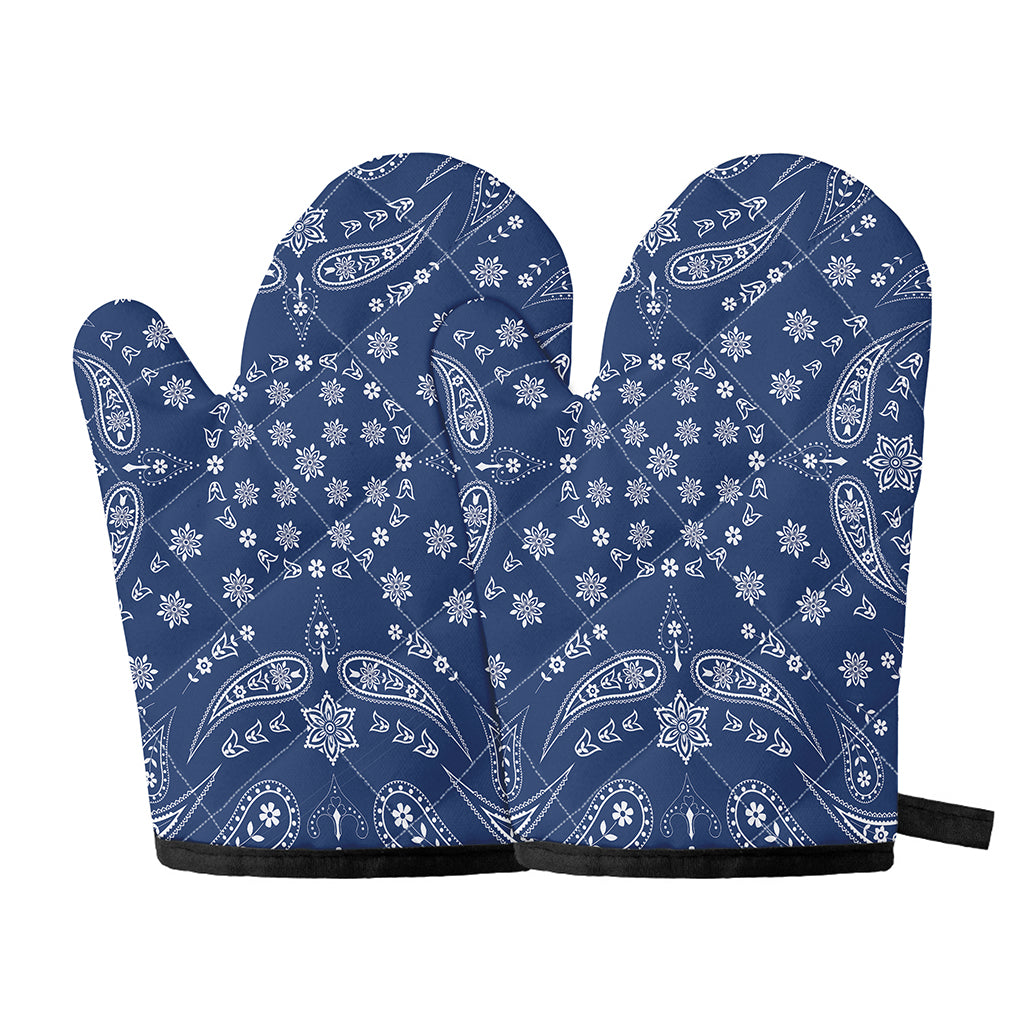 Blue Paisley Bandana Print Oven Mitts