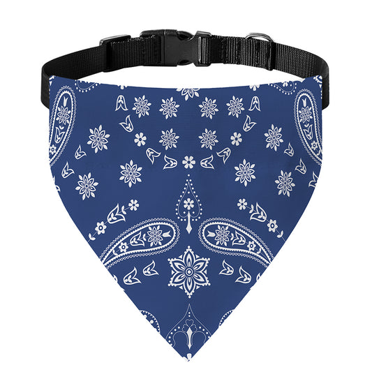 Blue Paisley Bandana Print Over The Collar Dog Bandana