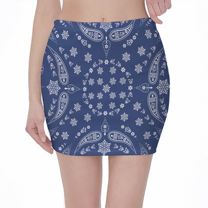 Blue Paisley Bandana Print Pencil Mini Skirt