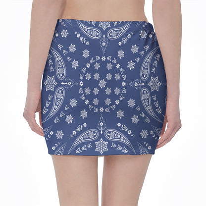 Blue Paisley Bandana Print Pencil Mini Skirt