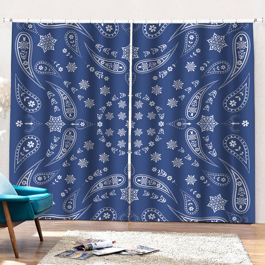 Blue Paisley Bandana Print Pencil Pleat Curtains