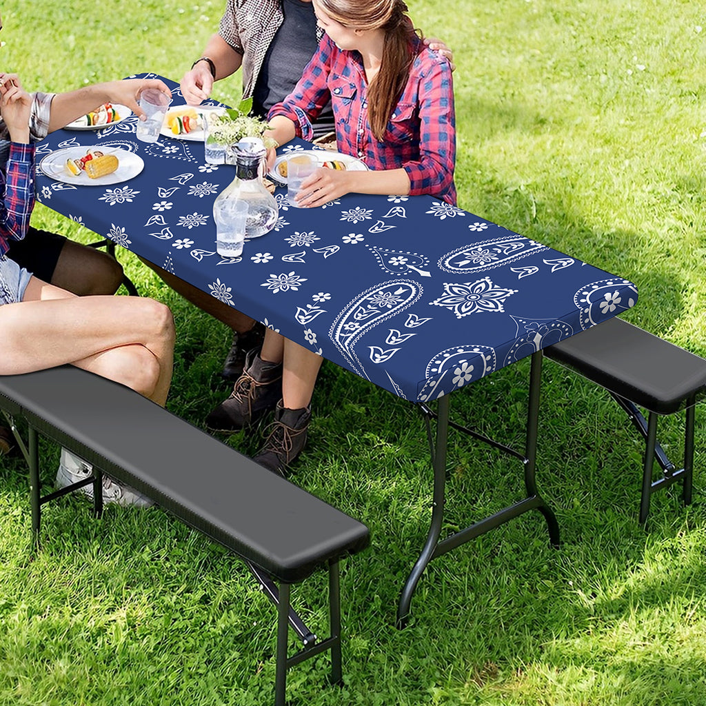 Blue Paisley Bandana Print Picnic Table Cover