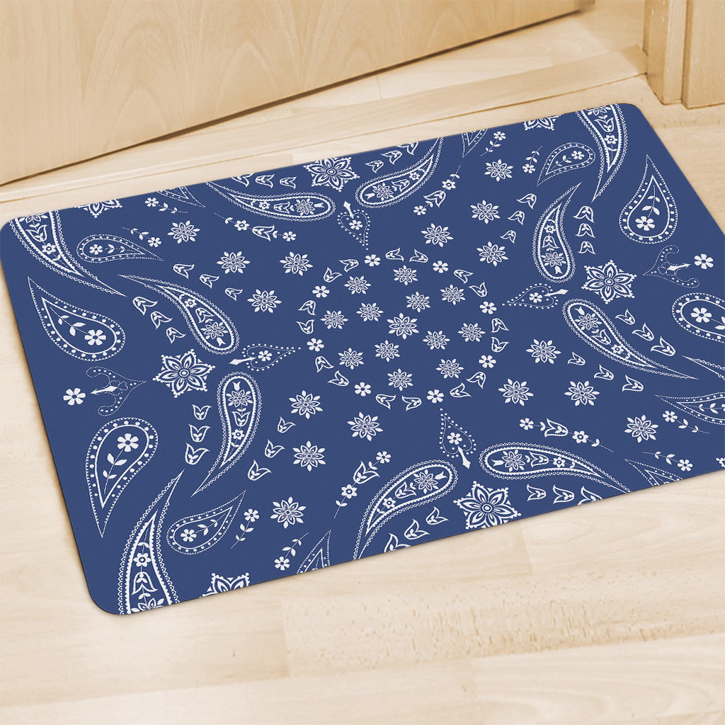 Blue Paisley Bandana Print Polyester Doormat
