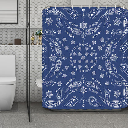 Blue Paisley Bandana Print Polyester Shower Curtain