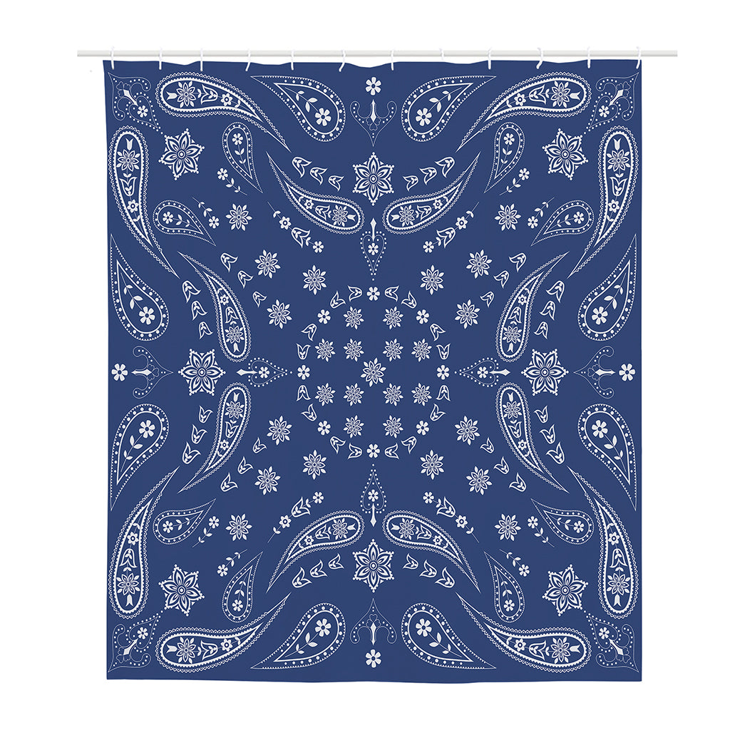 Blue Paisley Bandana Print Polyester Shower Curtain
