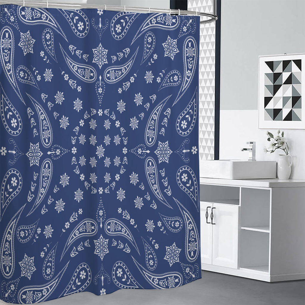 Blue Paisley Bandana Print Premium Shower Curtain