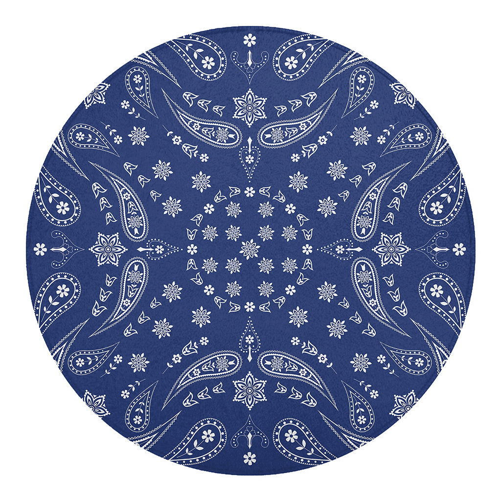 Blue Paisley Bandana Print Round Blanket