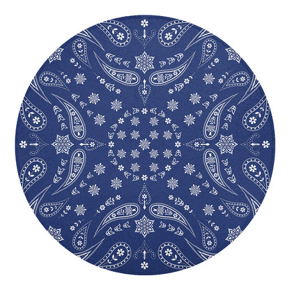 Blue Paisley Bandana Print Round Blanket