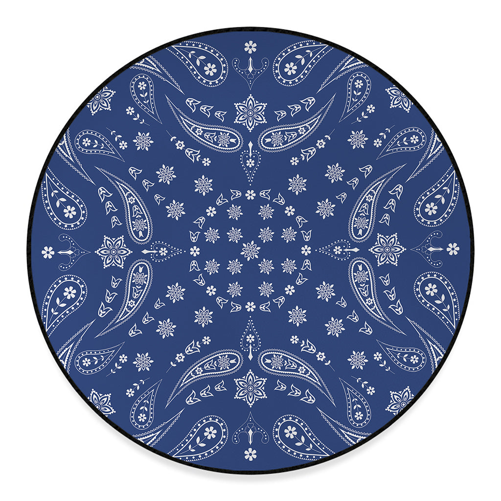 Blue Paisley Bandana Print Round Floor Mat