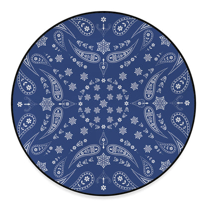 Blue Paisley Bandana Print Round Floor Mat