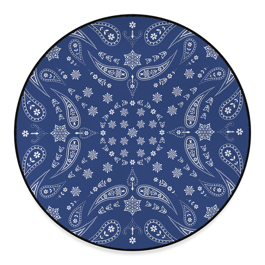 Blue Paisley Bandana Print Round Floor Mat
