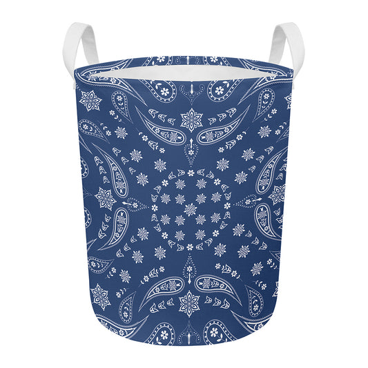 Blue Paisley Bandana Print Round Laundry Basket