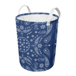 Blue Paisley Bandana Print Round Laundry Basket