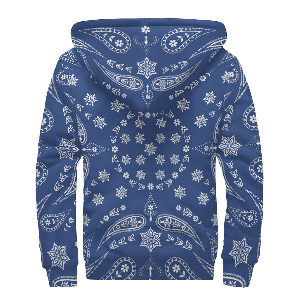 Blue Paisley Bandana Print Sherpa Lined Zip Up Hoodie