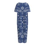 Blue Paisley Bandana Print Short Sleeve Long Nightdress