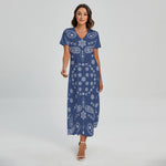 Blue Paisley Bandana Print Short Sleeve Maxi Dress