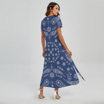 Blue Paisley Bandana Print Short Sleeve Maxi Dress