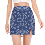 Blue Paisley Bandana Print Side Slit Mini Skirt