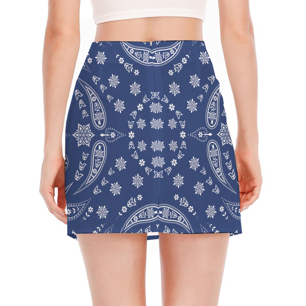 Blue Paisley Bandana Print Side Slit Mini Skirt