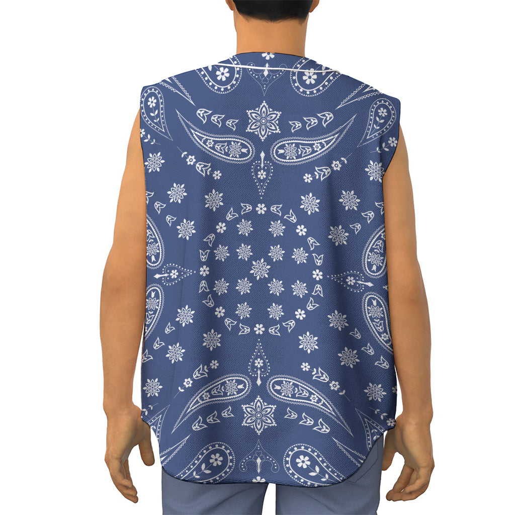 Blue Paisley Bandana Print Sleeveless Baseball Jersey