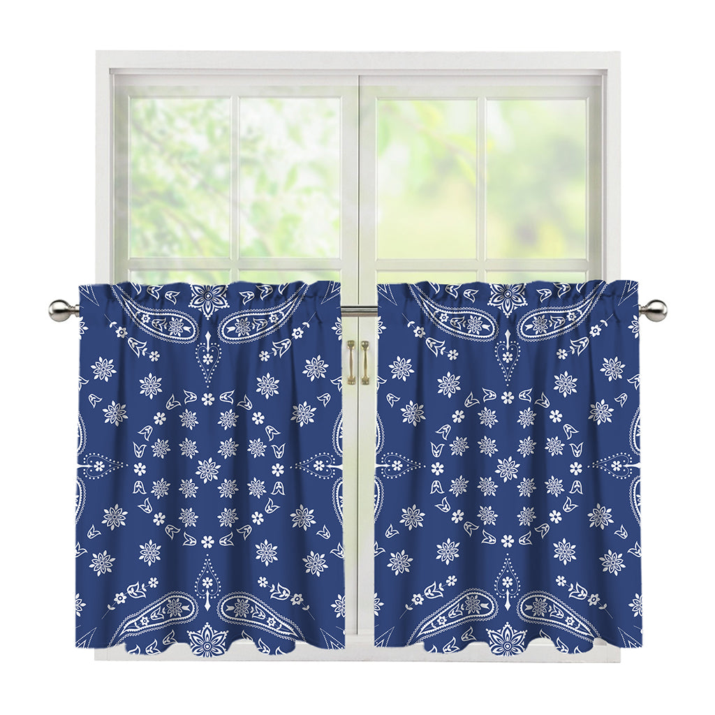 Blue Paisley Bandana Print Tier Curtains