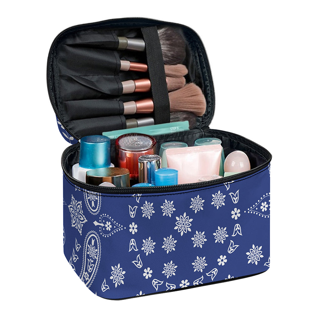 Blue Paisley Bandana Print Travel Makeup Bag