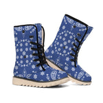 Blue Paisley Bandana Print Winter Boots