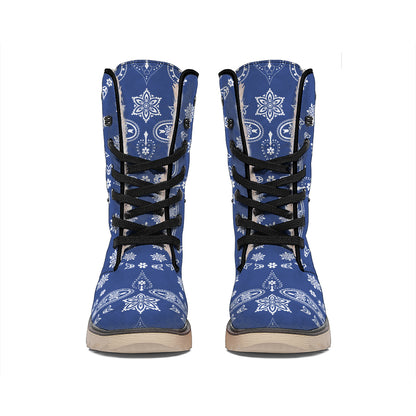 Blue Paisley Bandana Print Winter Boots