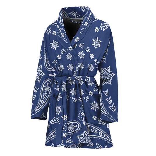 Blue Paisley Bandana Print Women's Bathrobe