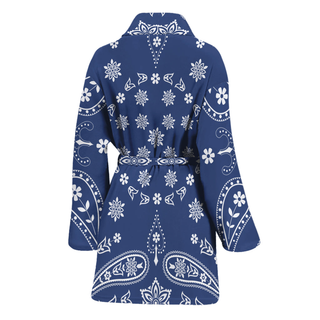 Blue Paisley Bandana Print Women's Bathrobe