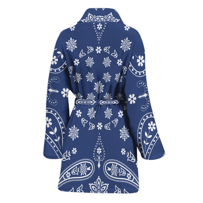 Blue Paisley Bandana Print Women's Bathrobe
