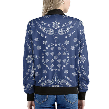 Blue Paisley Bandana Print Women's Bomber Jacket