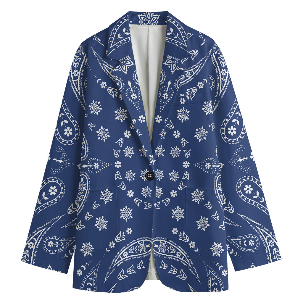 Blue Paisley Bandana Print Women's Cotton Blazer