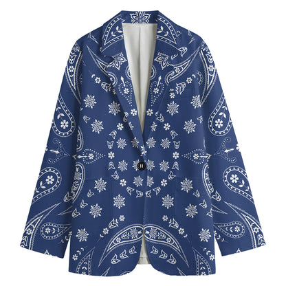 Blue Paisley Bandana Print Women's Cotton Blazer