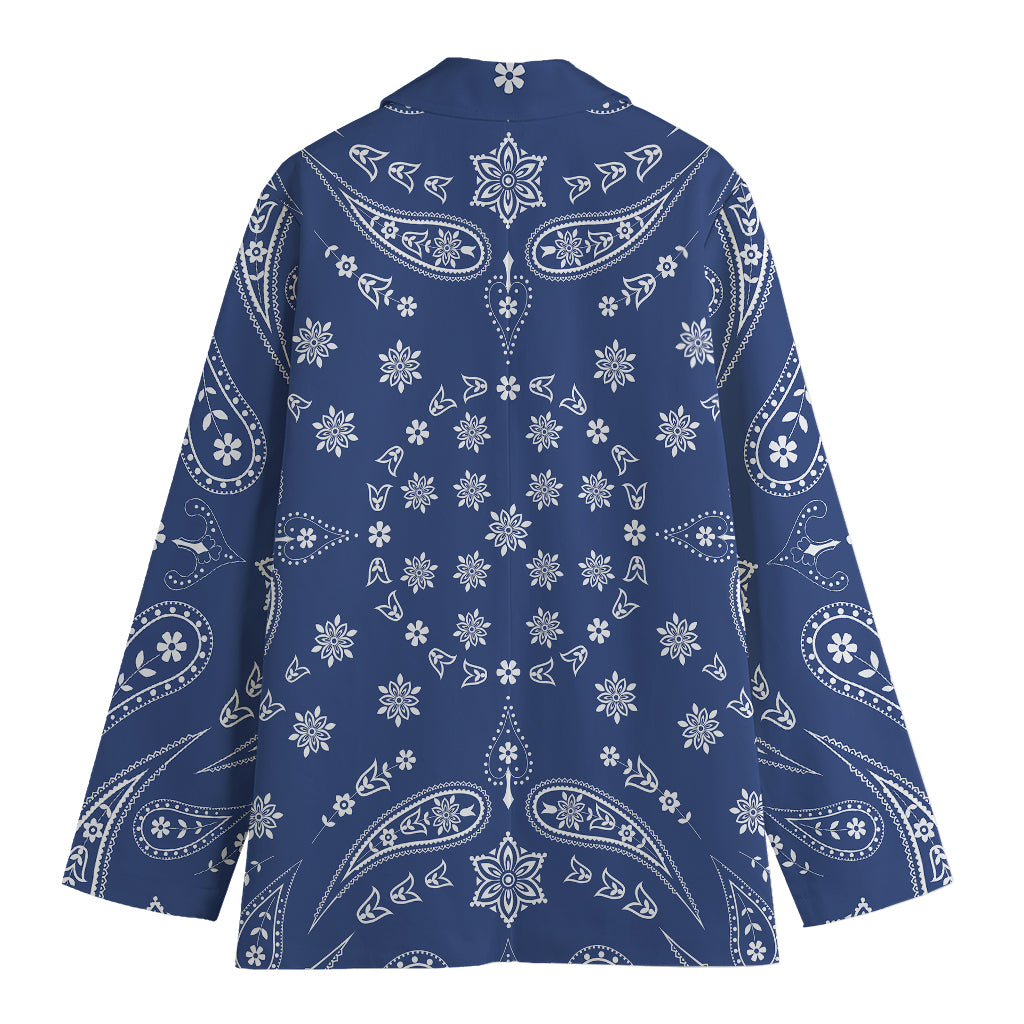 Blue Paisley Bandana Print Women's Cotton Blazer