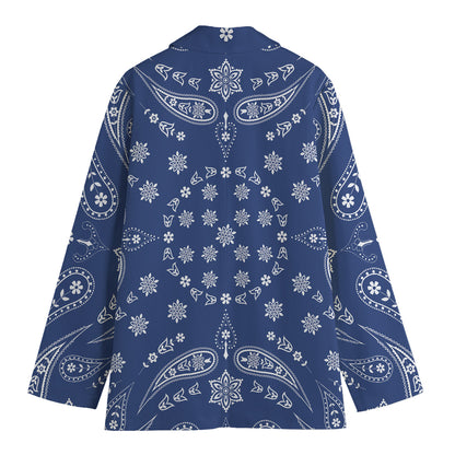 Blue Paisley Bandana Print Women's Cotton Blazer