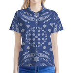 Blue Paisley Bandana Print Women's Polo Shirt