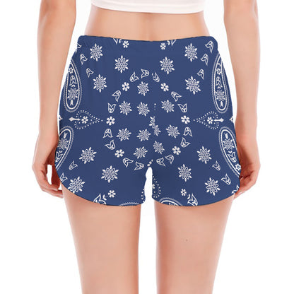 Blue Paisley Bandana Print Women's Split Running Shorts
