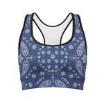 Blue Paisley Bandana Print Women's Sports Bra