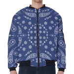 Blue Paisley Bandana Print Zip Sleeve Bomber Jacket